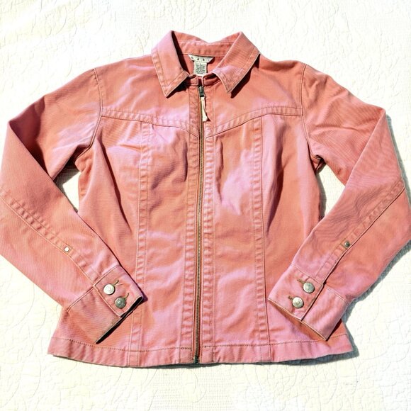 CABI Womens Denim Jacket Size S Pink Full Zip Long Sleeve 100% Cotton Fitted - Picture 1 of 10